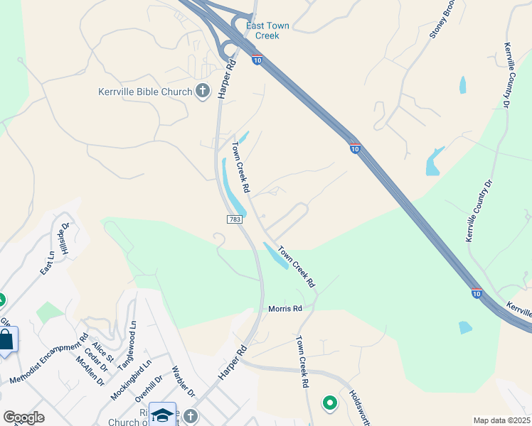 map of restaurants, bars, coffee shops, grocery stores, and more near 659 Town Creek Road in Kerrville