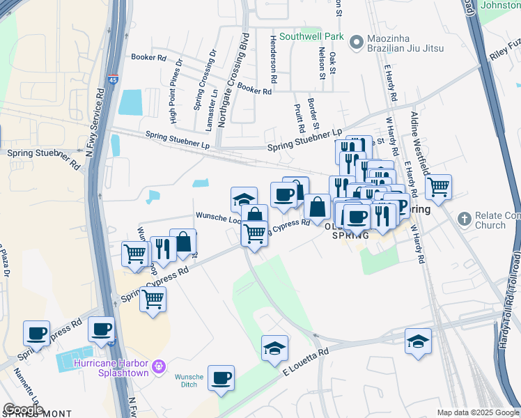 map of restaurants, bars, coffee shops, grocery stores, and more near 900 Wunsche Loop in Spring