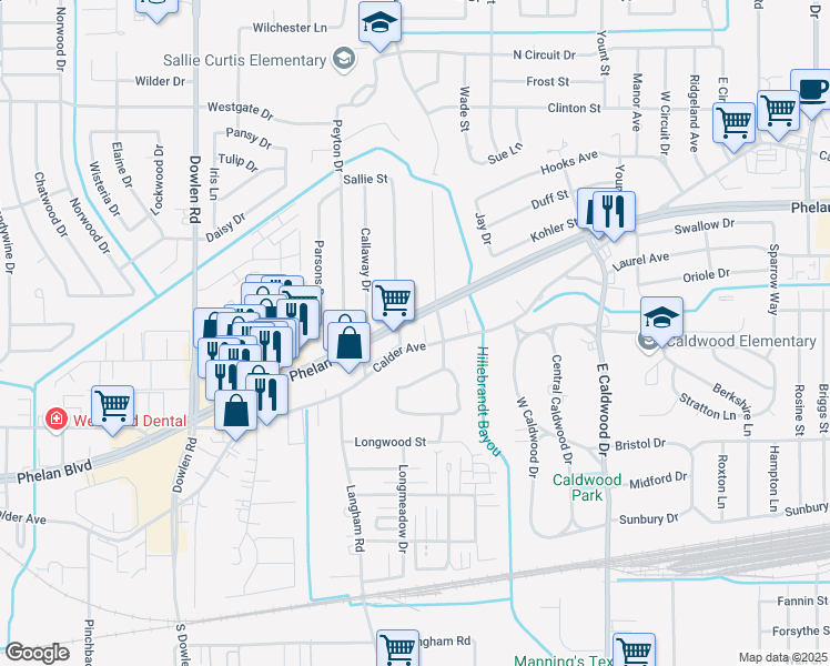 map of restaurants, bars, coffee shops, grocery stores, and more near 5815 Calder Avenue in Beaumont