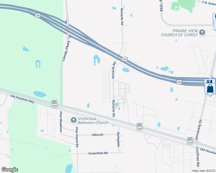 map of restaurants, bars, coffee shops, grocery stores, and more near 23240 High Point Street in Prairie View