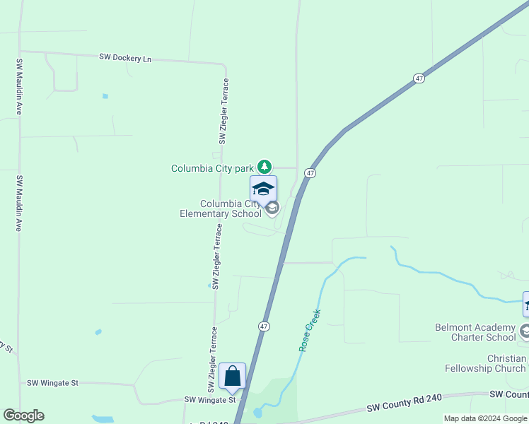 map of restaurants, bars, coffee shops, grocery stores, and more near 7438 Florida 47 in Lake City