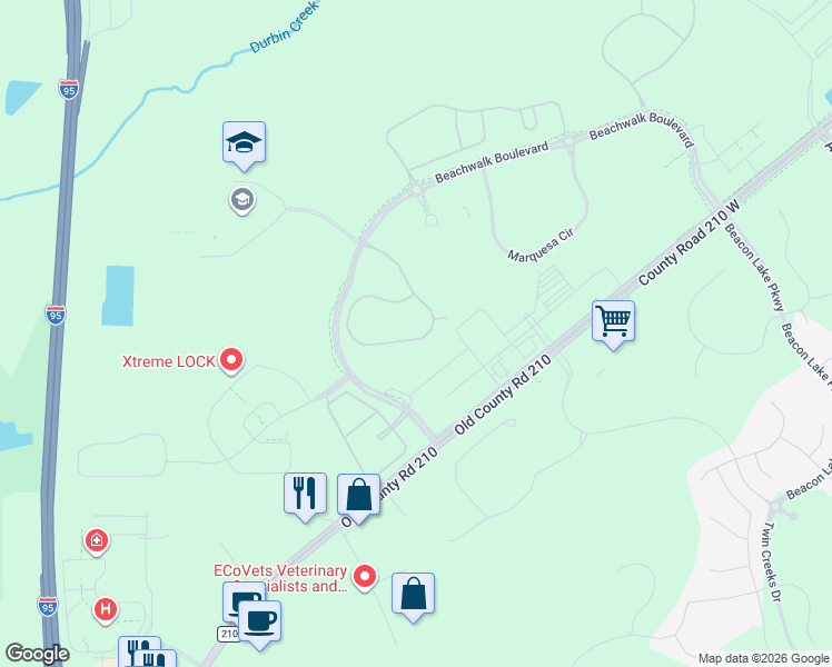map of restaurants, bars, coffee shops, grocery stores, and more near in Saint Johns
