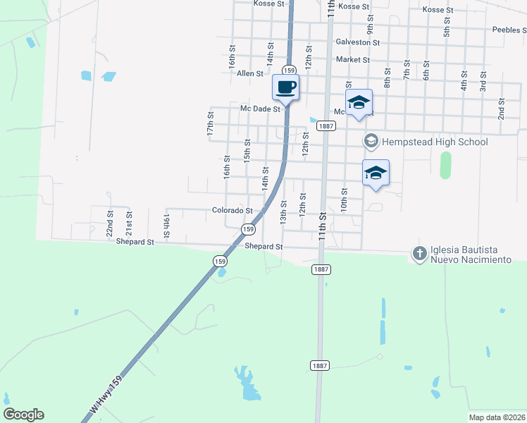 map of restaurants, bars, coffee shops, grocery stores, and more near 2805 14th Street in Hempstead