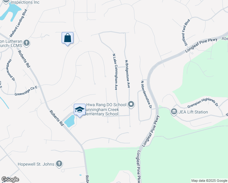 map of restaurants, bars, coffee shops, grocery stores, and more near 148 North Lake Cunningham Avenue in Fruit Cove