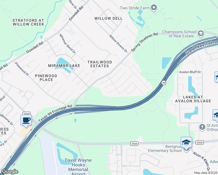 map of restaurants, bars, coffee shops, grocery stores, and more near 8319 Loetsch Ridge Way in Spring