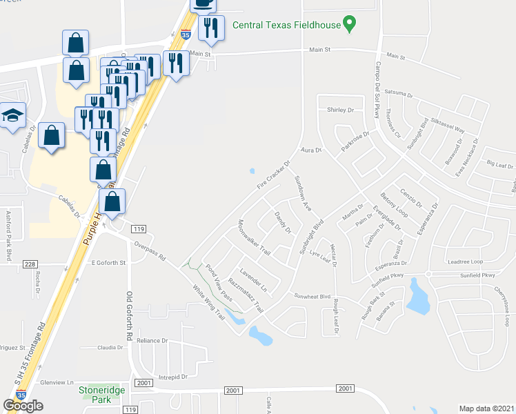 map of restaurants, bars, coffee shops, grocery stores, and more near 476 Moonwalker Trail in Buda