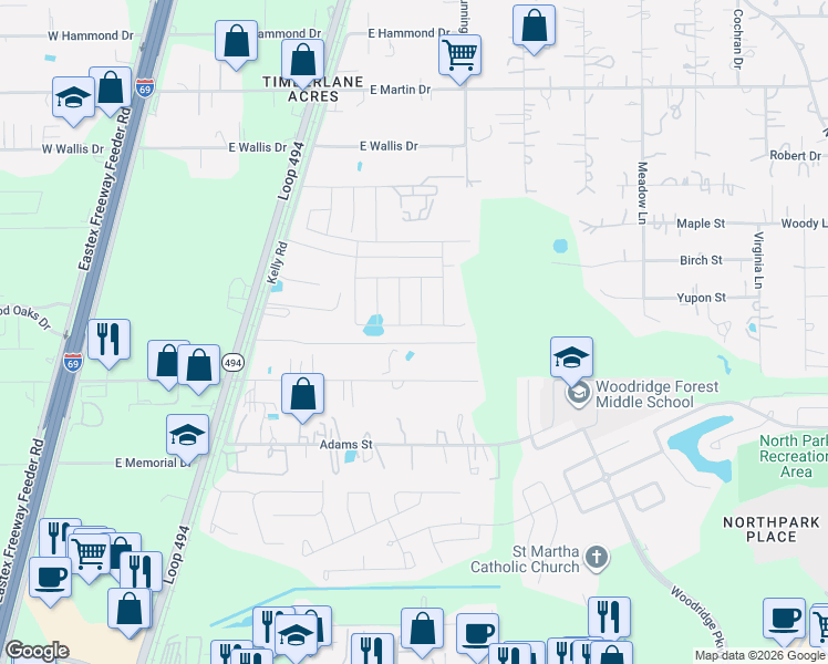 map of restaurants, bars, coffee shops, grocery stores, and more near 25746 Hazy Elm Lane in Porter