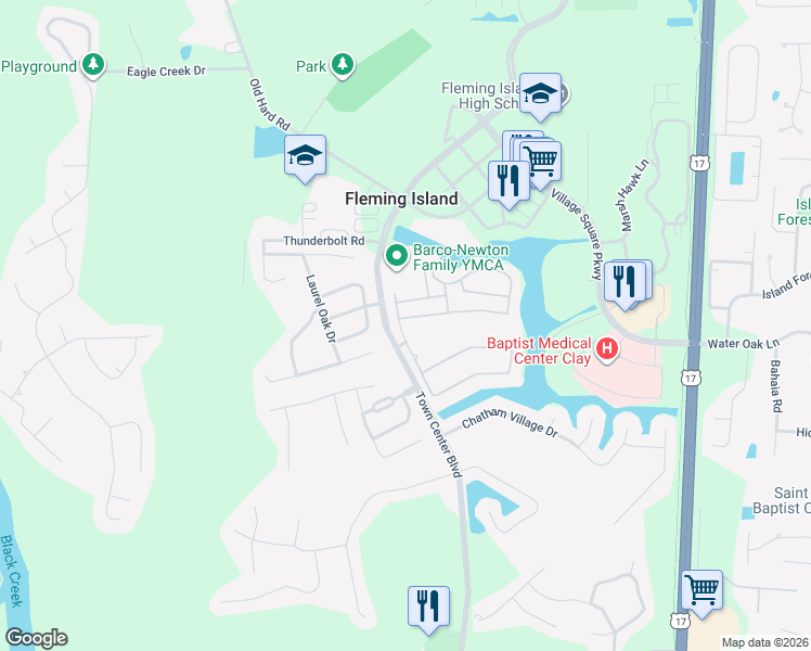 map of restaurants, bars, coffee shops, grocery stores, and more near 5505 Woodland View Drive in Fleming Island