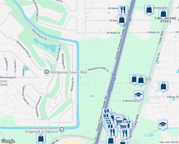 map of restaurants, bars, coffee shops, grocery stores, and more near 23209 Story Creek Lane in Porter