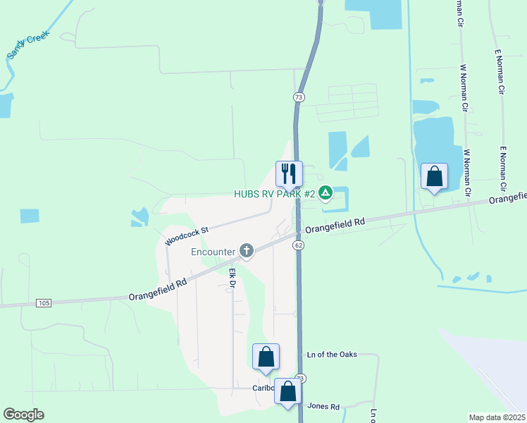 map of restaurants, bars, coffee shops, grocery stores, and more near 4425 Winfree Road in Orange
