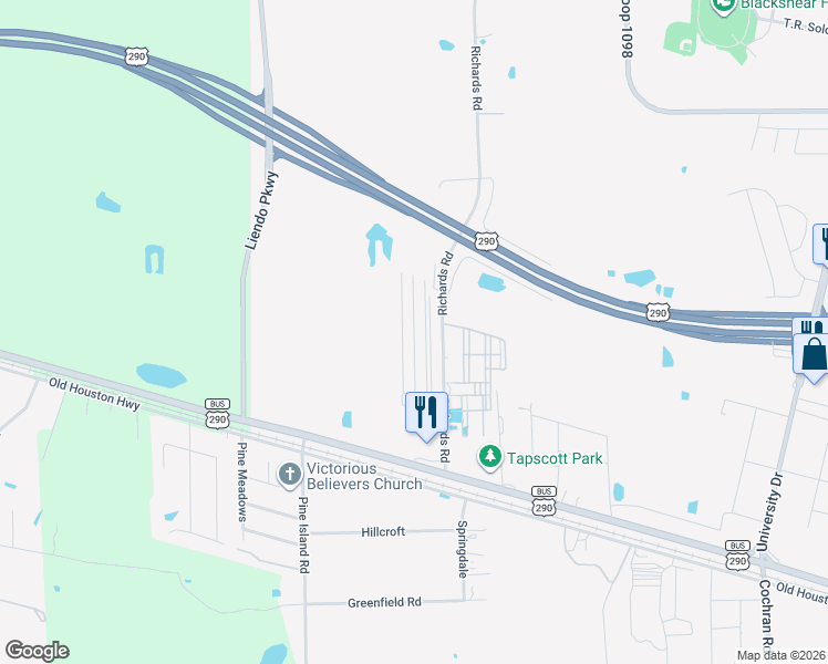 map of restaurants, bars, coffee shops, grocery stores, and more near 23352 High Point Street in Prairie View