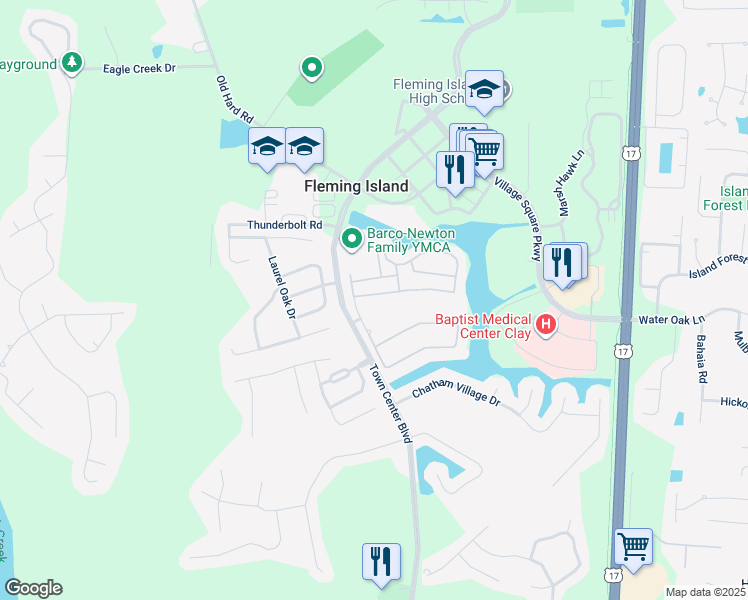 map of restaurants, bars, coffee shops, grocery stores, and more near 802 Calming Water Drive in Fleming Island