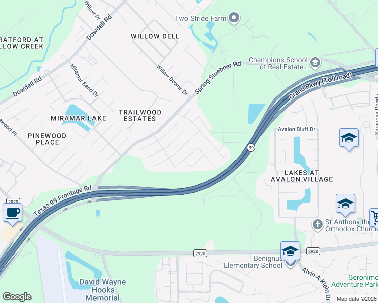 map of restaurants, bars, coffee shops, grocery stores, and more near 8127 Hardy Elm Street in Spring