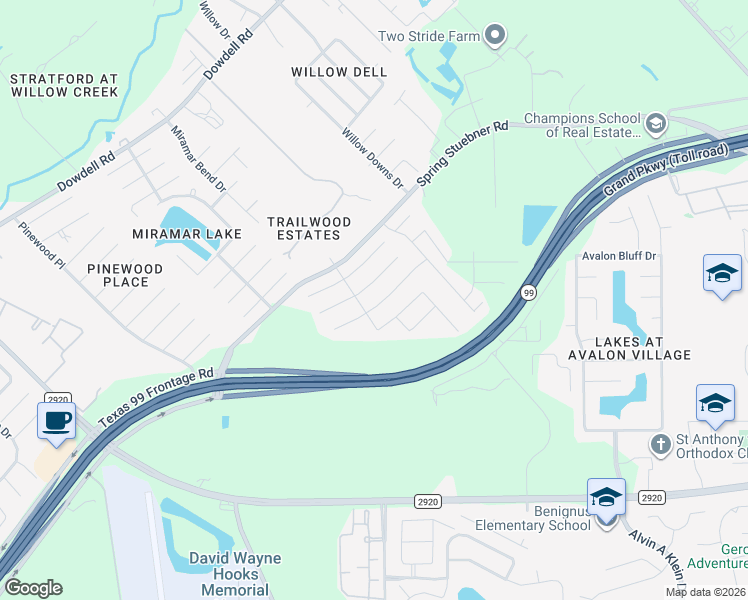 map of restaurants, bars, coffee shops, grocery stores, and more near 8218 Loetsch Ridge Way in Spring