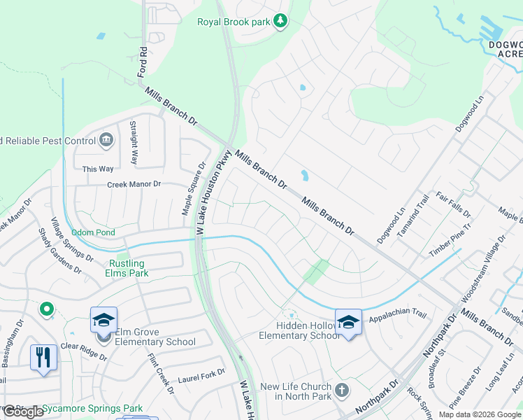 map of restaurants, bars, coffee shops, grocery stores, and more near 5302 Arbor Bridge Court in Houston