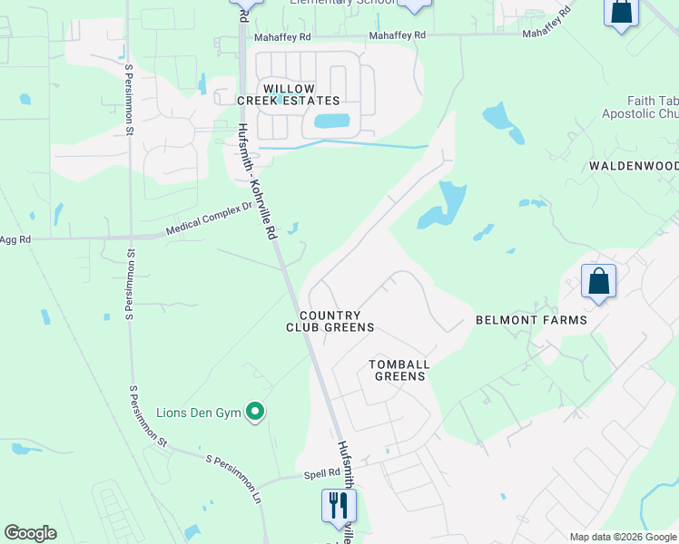 map of restaurants, bars, coffee shops, grocery stores, and more near 11223 North Country Club Green Drive in Tomball