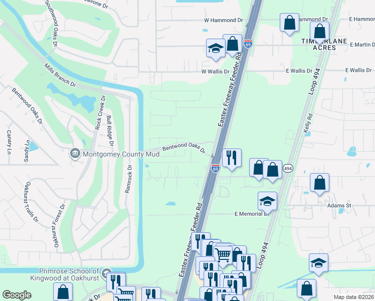 map of restaurants, bars, coffee shops, grocery stores, and more near 23304 Nixburg Lane in Porter