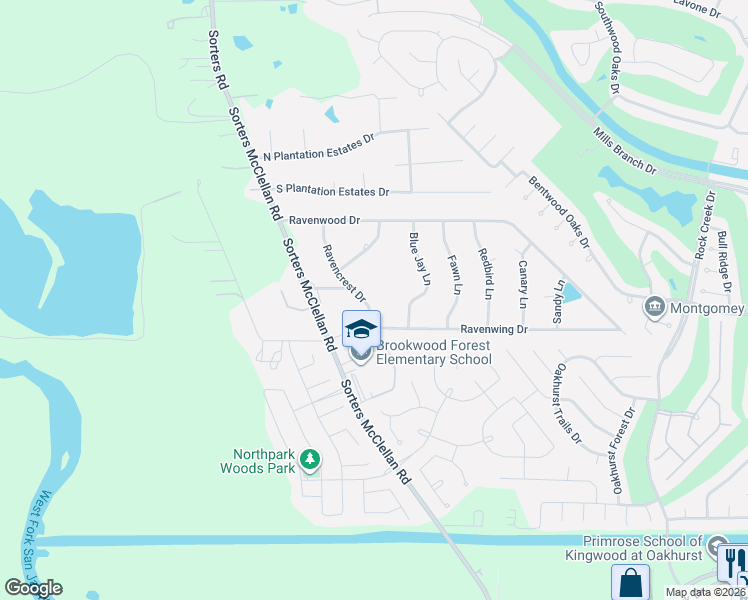 map of restaurants, bars, coffee shops, grocery stores, and more near 25335 Ravencrest Drive in Porter