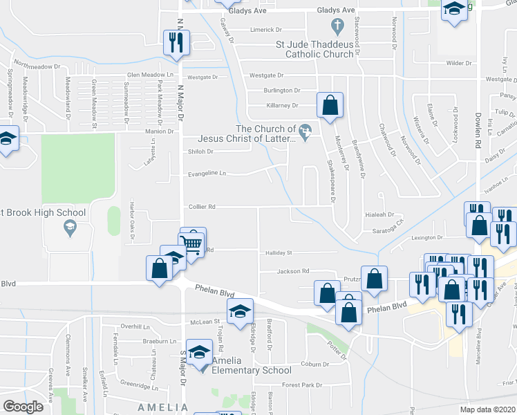 map of restaurants, bars, coffee shops, grocery stores, and more near 498 Berry Road in Beaumont