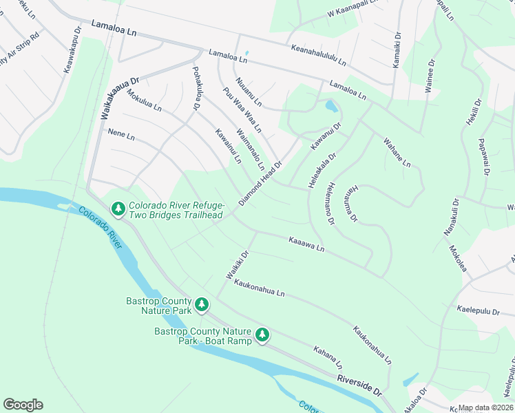 map of restaurants, bars, coffee shops, grocery stores, and more near 185 Kawainui Lane in Bastrop
