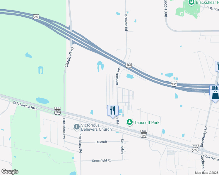 map of restaurants, bars, coffee shops, grocery stores, and more near 23352 High Point Street in Prairie View