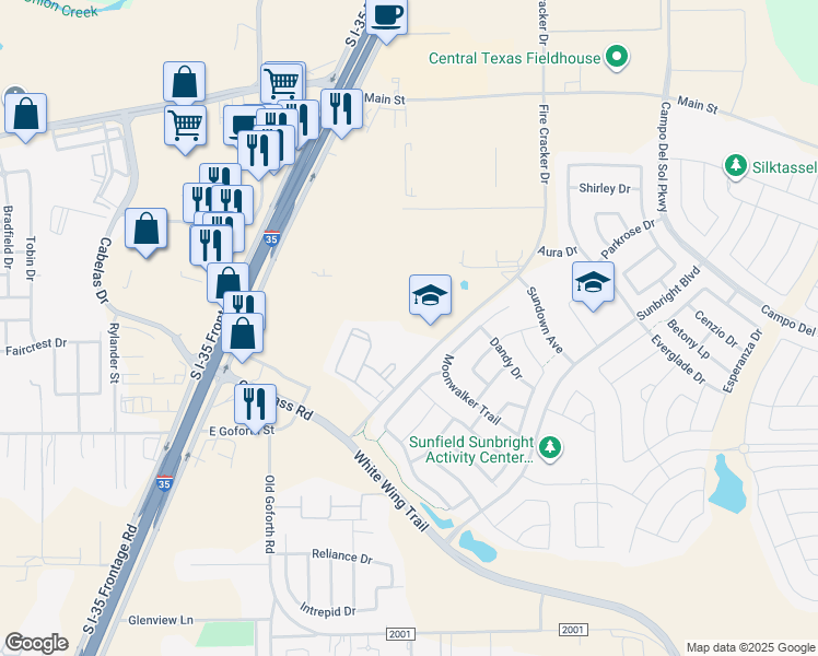 map of restaurants, bars, coffee shops, grocery stores, and more near 1255 Firecracker in Buda