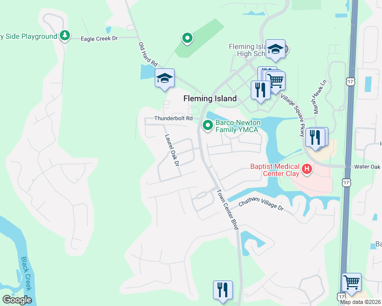 map of restaurants, bars, coffee shops, grocery stores, and more near 1410 Woodland View Drive in Orange Park