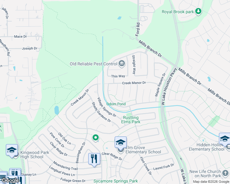 map of restaurants, bars, coffee shops, grocery stores, and more near 3222 Shady Maple Court in Humble