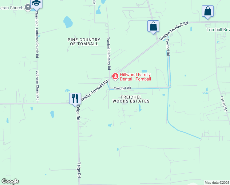 map of restaurants, bars, coffee shops, grocery stores, and more near 15633 Treichel Road in Tomball