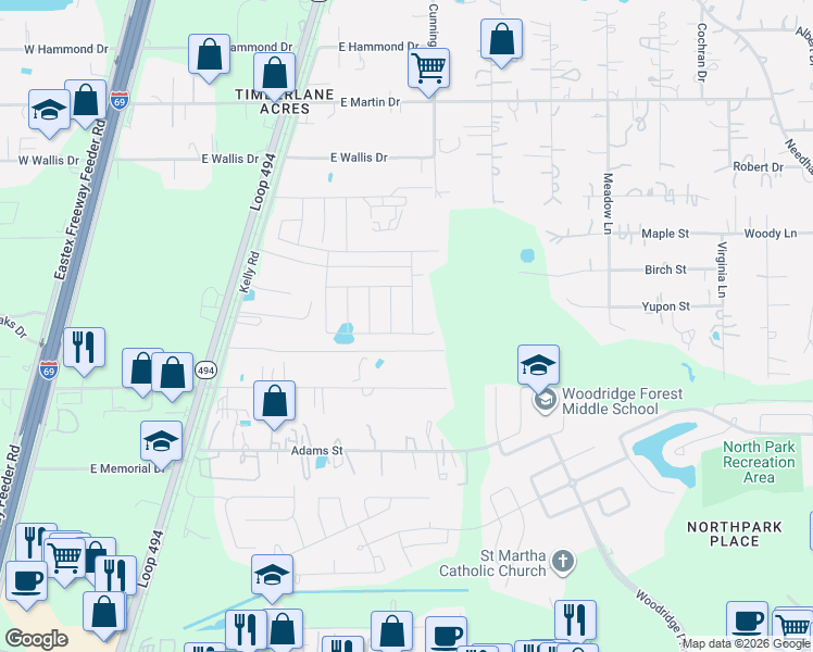 map of restaurants, bars, coffee shops, grocery stores, and more near 25746 Hazy Elm Lane in Porter