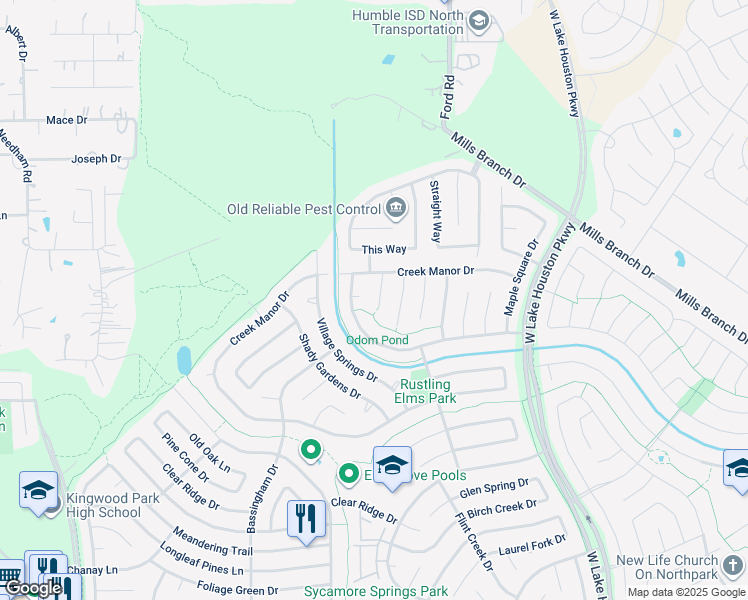map of restaurants, bars, coffee shops, grocery stores, and more near 5427 Fern Park Drive in Humble
