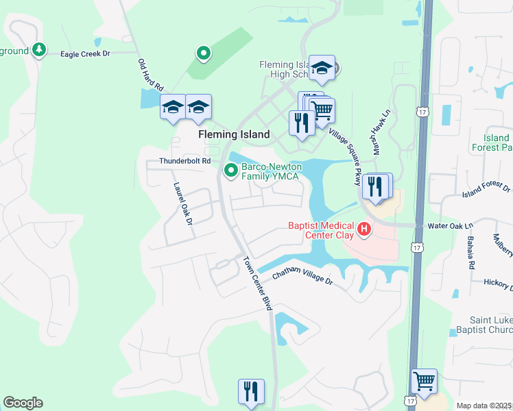 map of restaurants, bars, coffee shops, grocery stores, and more near 802 Calming Water Drive in Fleming Island