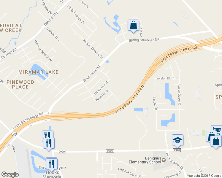 map of restaurants, bars, coffee shops, grocery stores, and more near 21426 Carleen Creek Trail in Spring