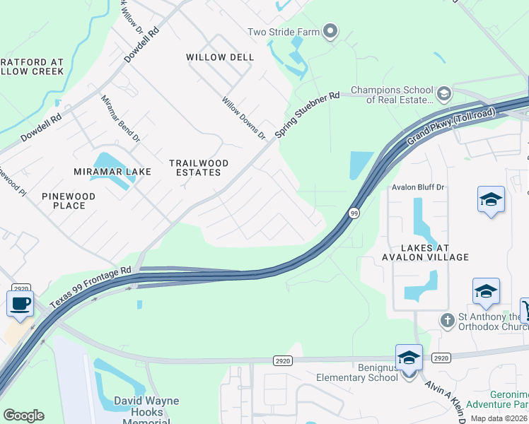 map of restaurants, bars, coffee shops, grocery stores, and more near 8127 Hardy Elm St in Spring