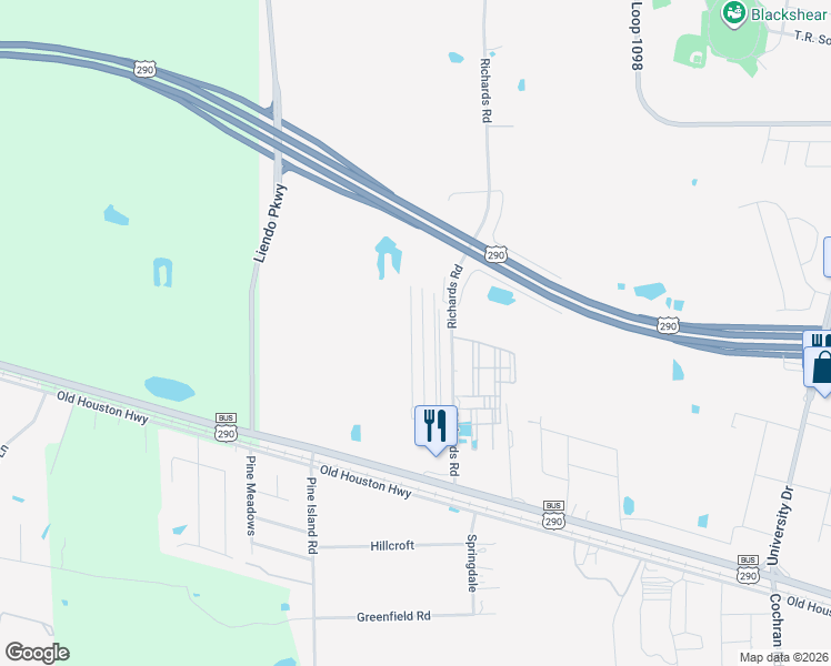 map of restaurants, bars, coffee shops, grocery stores, and more near 23352 High Point Street in Prairie View