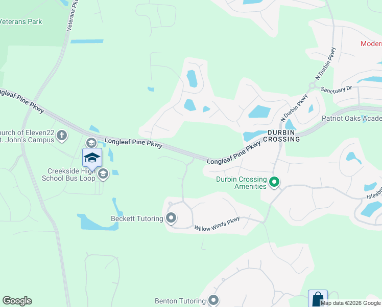 map of restaurants, bars, coffee shops, grocery stores, and more near Longleaf Pine Parkway in Saint Johns