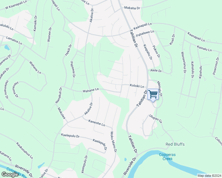 map of restaurants, bars, coffee shops, grocery stores, and more near 116 Wahane Lane in Bastrop