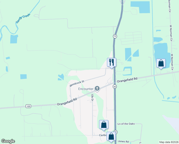 map of restaurants, bars, coffee shops, grocery stores, and more near 4643 Winfree Road in Orange
