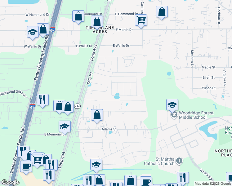 map of restaurants, bars, coffee shops, grocery stores, and more near 25547 Woodmere Spur Lane in Porter
