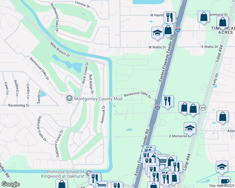 map of restaurants, bars, coffee shops, grocery stores, and more near 23216 Potter Hollow Drive in Porter
