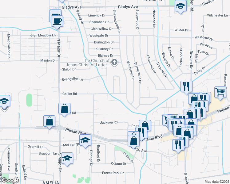 map of restaurants, bars, coffee shops, grocery stores, and more near 810 Nantucket Drive in Beaumont