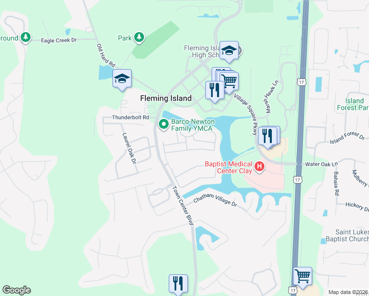 map of restaurants, bars, coffee shops, grocery stores, and more near 802 Calming Water Drive in Fleming Island