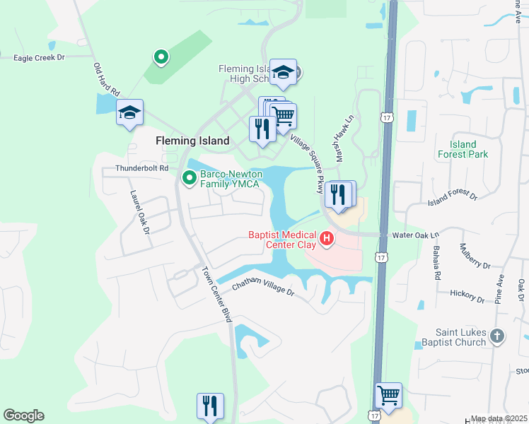 map of restaurants, bars, coffee shops, grocery stores, and more near 1904 Calming Water Drive in Fleming Island