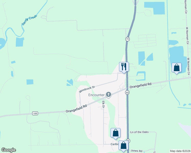 map of restaurants, bars, coffee shops, grocery stores, and more near 4643 Winfree Road in Orange