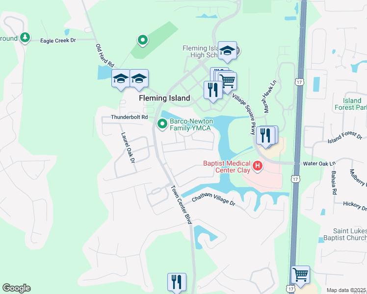 map of restaurants, bars, coffee shops, grocery stores, and more near 802 Calming Water Drive in Fleming Island