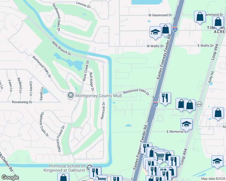 map of restaurants, bars, coffee shops, grocery stores, and more near 23216 Potter Hollow Drive in Porter