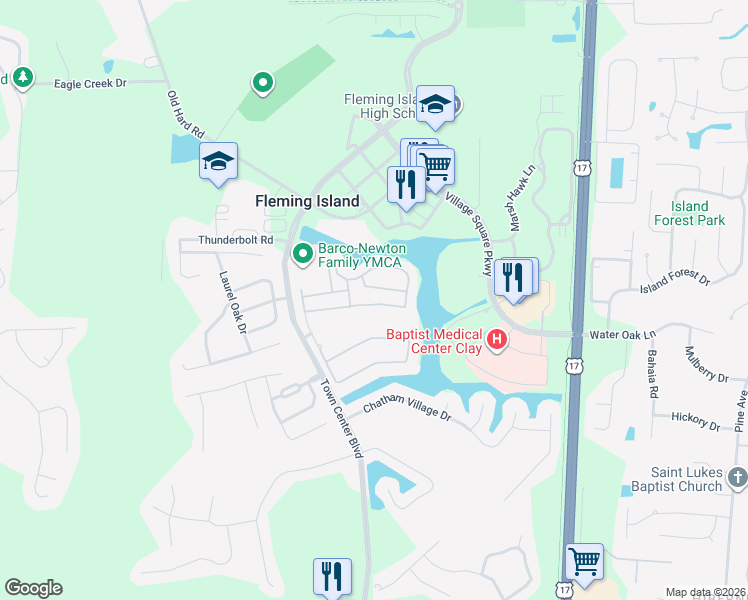 map of restaurants, bars, coffee shops, grocery stores, and more near 1202 Calming Water Drive in Fleming Island