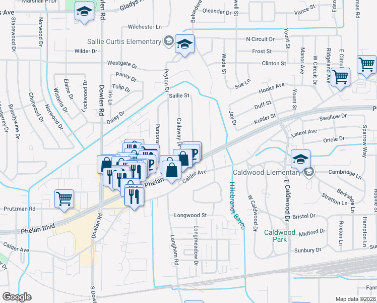 map of restaurants, bars, coffee shops, grocery stores, and more near 625 Goodhue Road in Beaumont