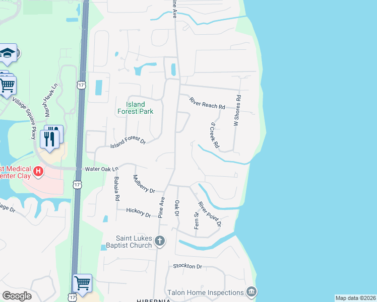 map of restaurants, bars, coffee shops, grocery stores, and more near 2284 Emilys Way in Fleming Island