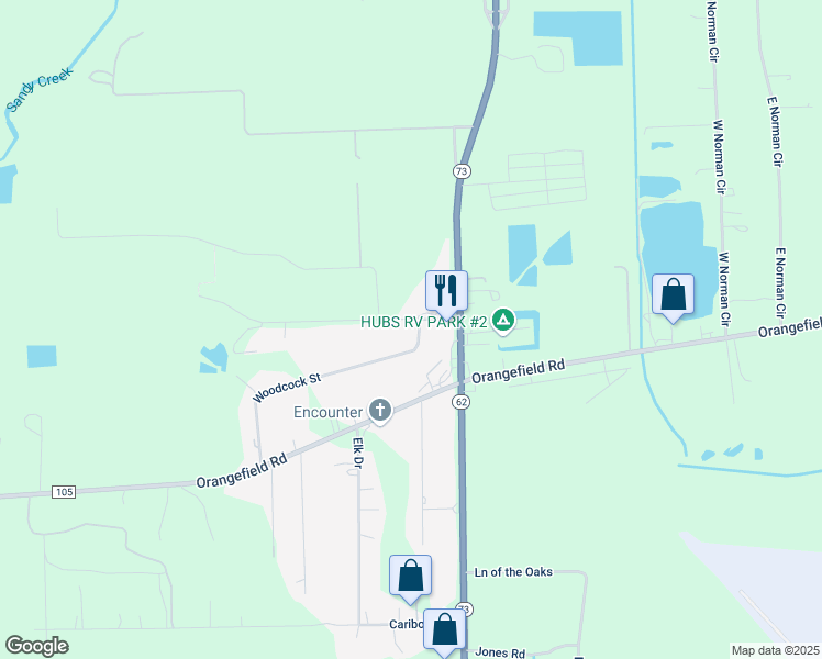 map of restaurants, bars, coffee shops, grocery stores, and more near 4425 Winfree Road in Orange